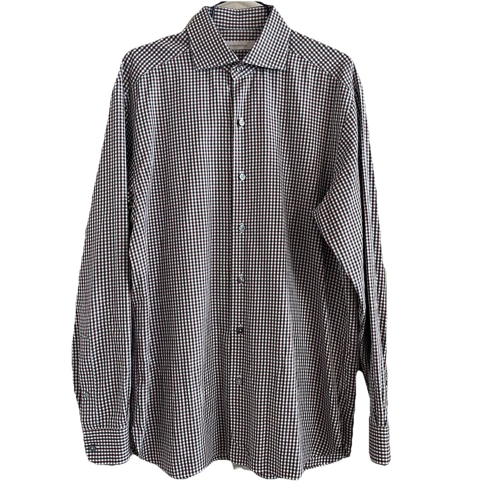 Ermenegildo Zegna Gingham Check Long Sleeve Shirt‎ Men's L Cotton Luxury Casual